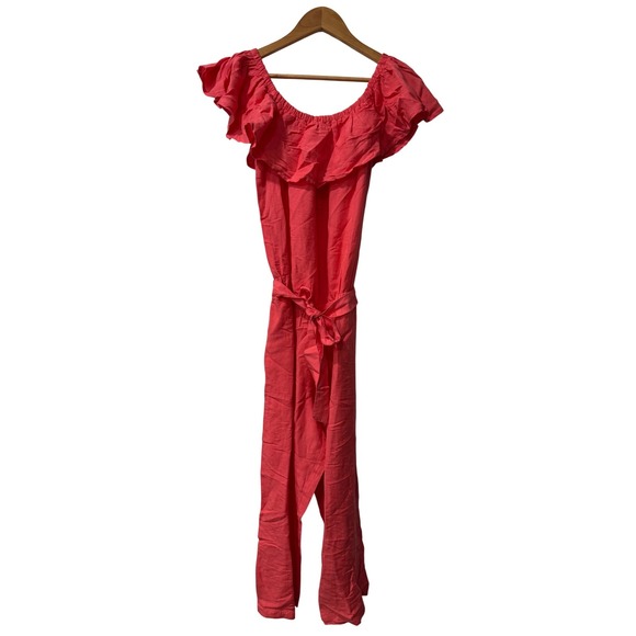 Tommy Bahama Linen Dye Cropped Jumpsuit Paradise Coral SMALL PETITE